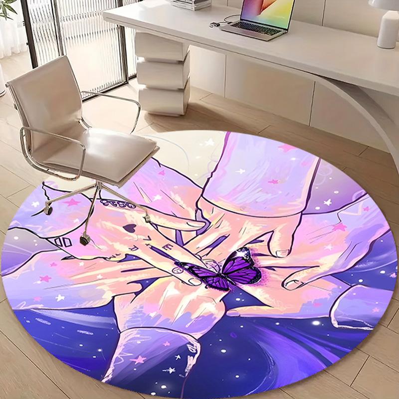 1pc Kpop Team7 Design Printed Area Round Carpet for Bedroom Living Room Home Decor Rugs Mat Non Slip Mat Rug for Bedside