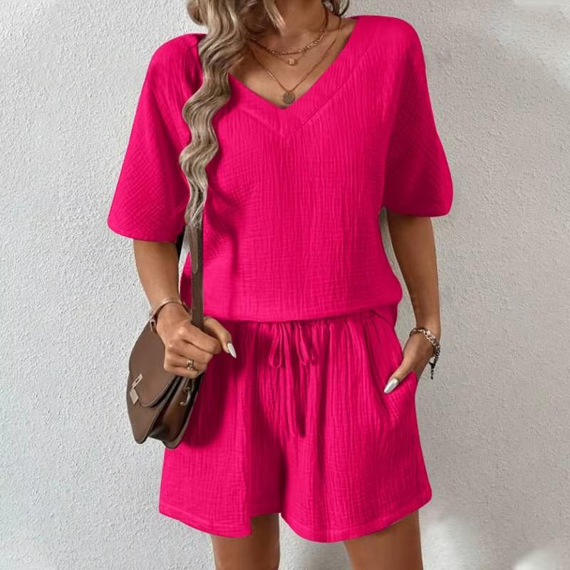 Jednobarevné ležérní volné krátké kalhotové soupravy pro ženy Elegantní letní dámský dvoudílný oblek Kompletní sada Dámský outfit Oblečení