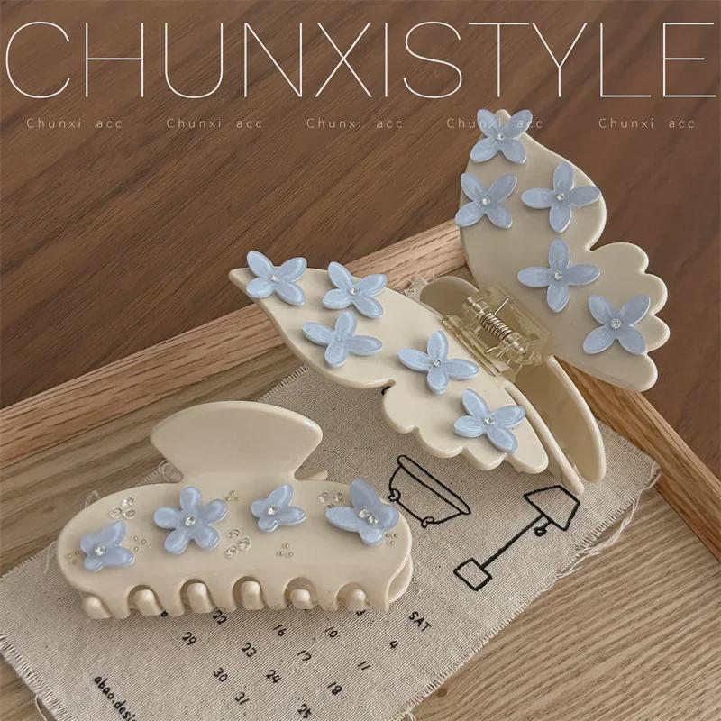 2024 High-End Korean-Style Butterfly Acetic Acid Floral Hairpin Shark Clip