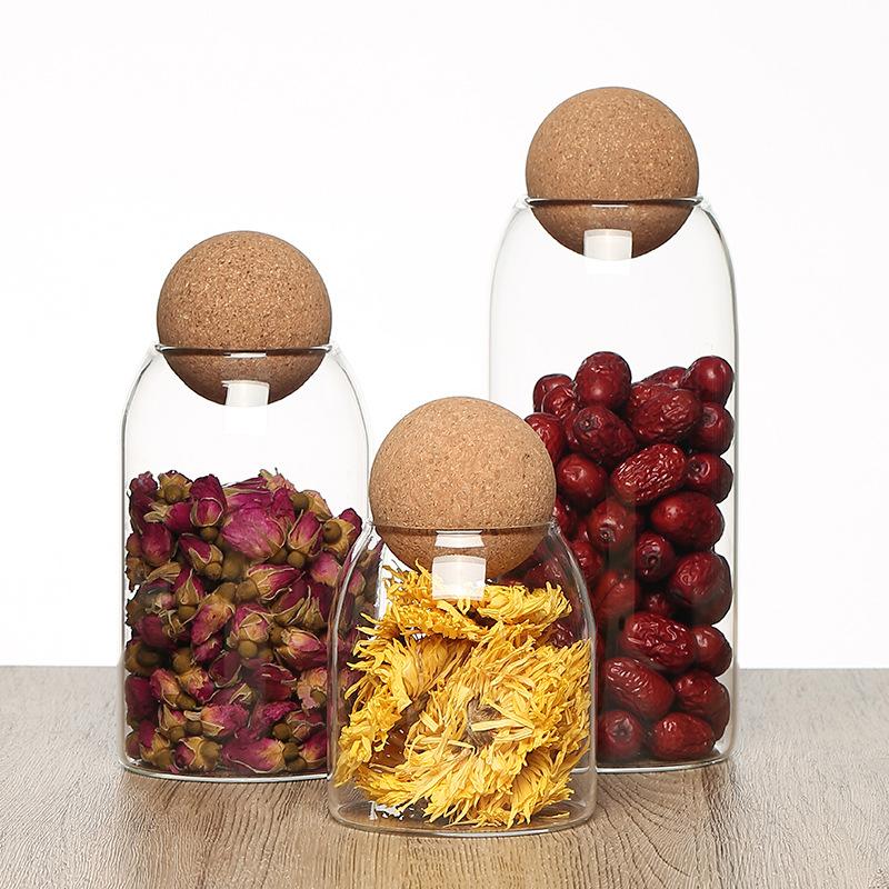 Four Size Sealed Jar Glass Cork Stopper Coffee Beans Dried Fruit Storage Box Kitchen Food Multigrain Storage Jar Cork Tea Jar LI
