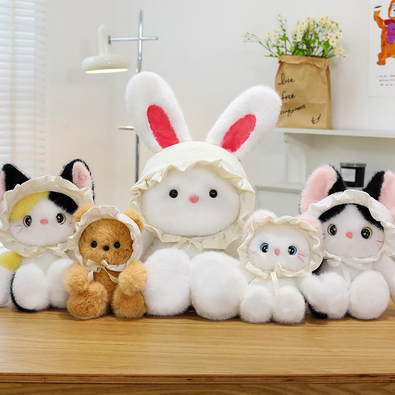 Cute Baby Hat Series Bear Plush Toy Cat Rabbit Doll Pillow Children Comfort Doll Rag Doll
