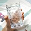 GIANXI Anaglyph Glass Cup Transparent High Temperature Resistance Thicken Glass Cups Retro Sun Flower Pattern Glasses Drinkware