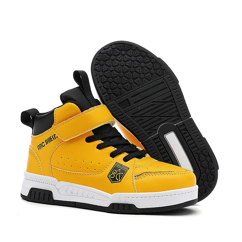 

Детская мода липучка толстая подошва высокий верх повседневная обувь для скейтборда уличная повседневная спортивная обувь 28-39 32 жёлтый/чёрный