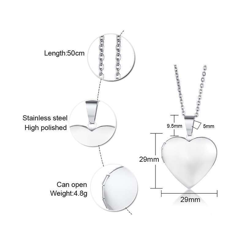 Gold Women's Heart-Shaped Stainless Steel Photo Locket Pendant PN-1255
