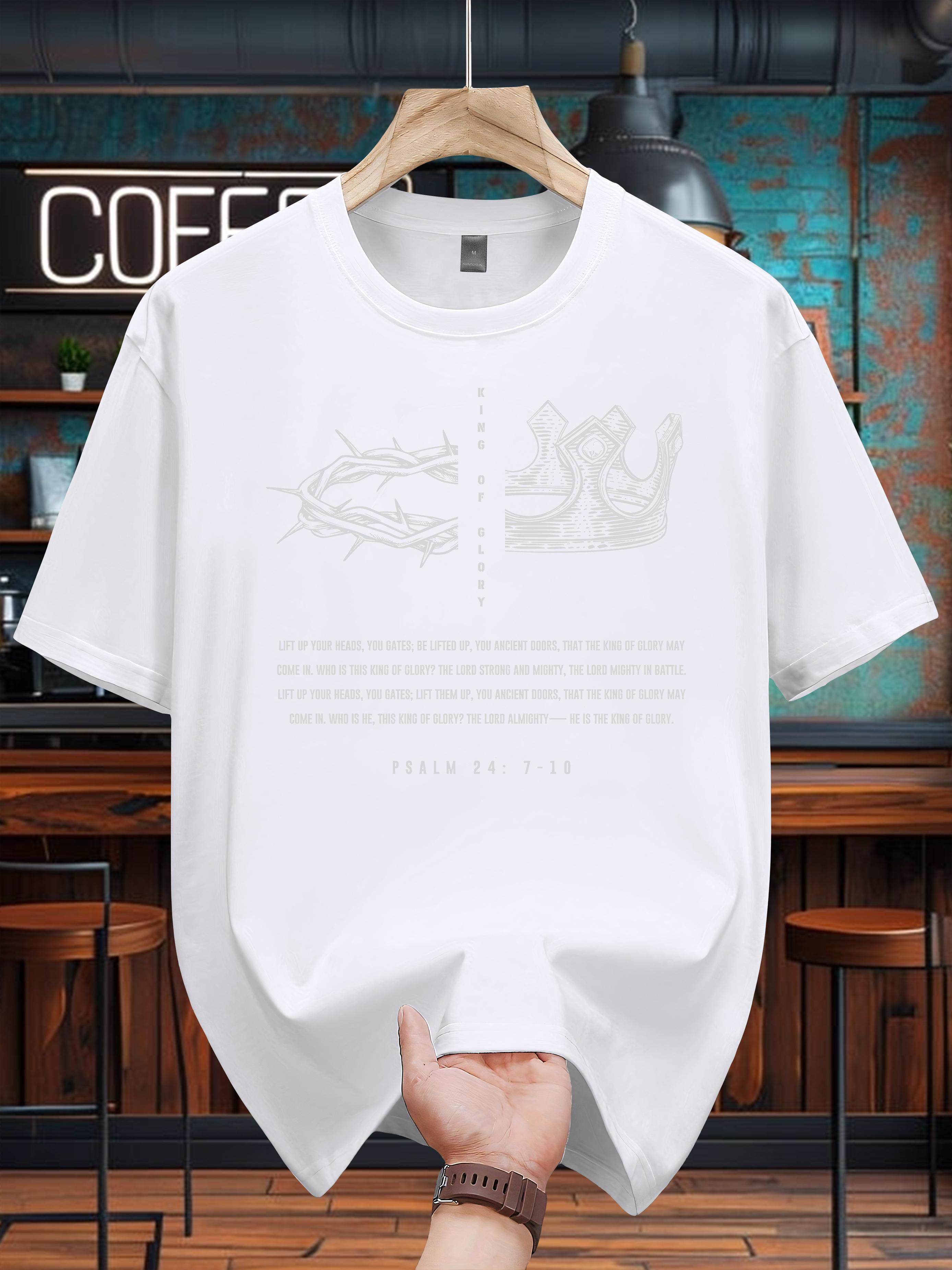 

200g 100% Cotton Short Sleeve T-shirt with Navy Blue Cross & Scripture Print (Psalm 46:9) - Regular Fit Casual Summer Tee S