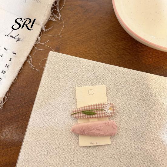 Durable Hair Clips 1 Pair Hairpins Rounded Edges Metal Stable Grip Hand-Embroidered Everyday Wear Flower Pattern Wide BB Clip Side Bang Accessories