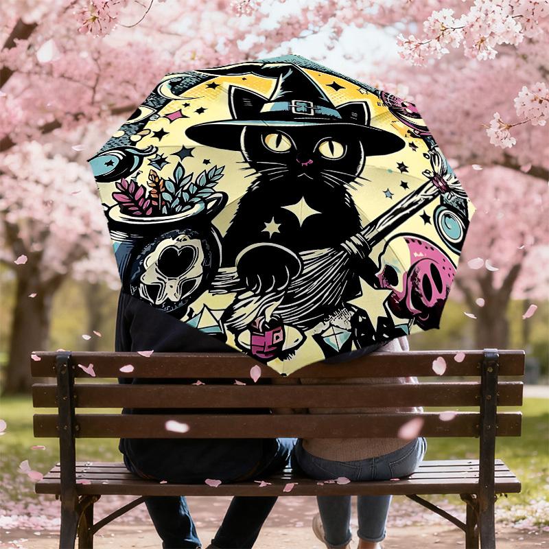 Enchanted Witch Cat Umbrella: A Magical Companion for Outdoor Adventures - Auto-Opening & Closing, Lightweight and Durable
