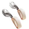 Infant Training Silicone Spoon & Fork Set - Stainless Steel, Short Handle, Bent Head for Learning To Eat