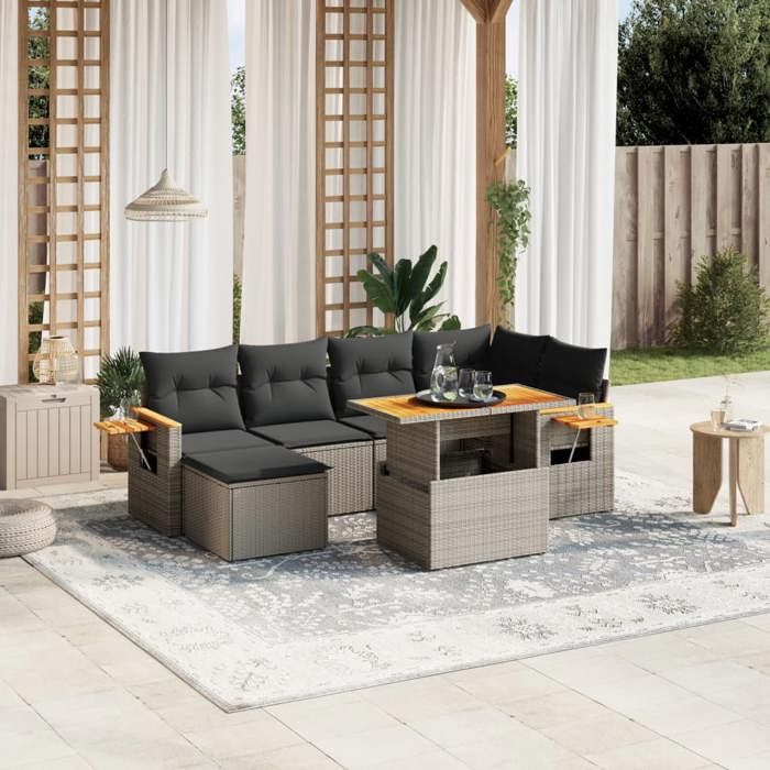 VidaXL Garden Lounge Set with Cushions 7 Pcs, Patio Sofas, Patio Furniture Set, Outdoor Furniture, Grey 3273622