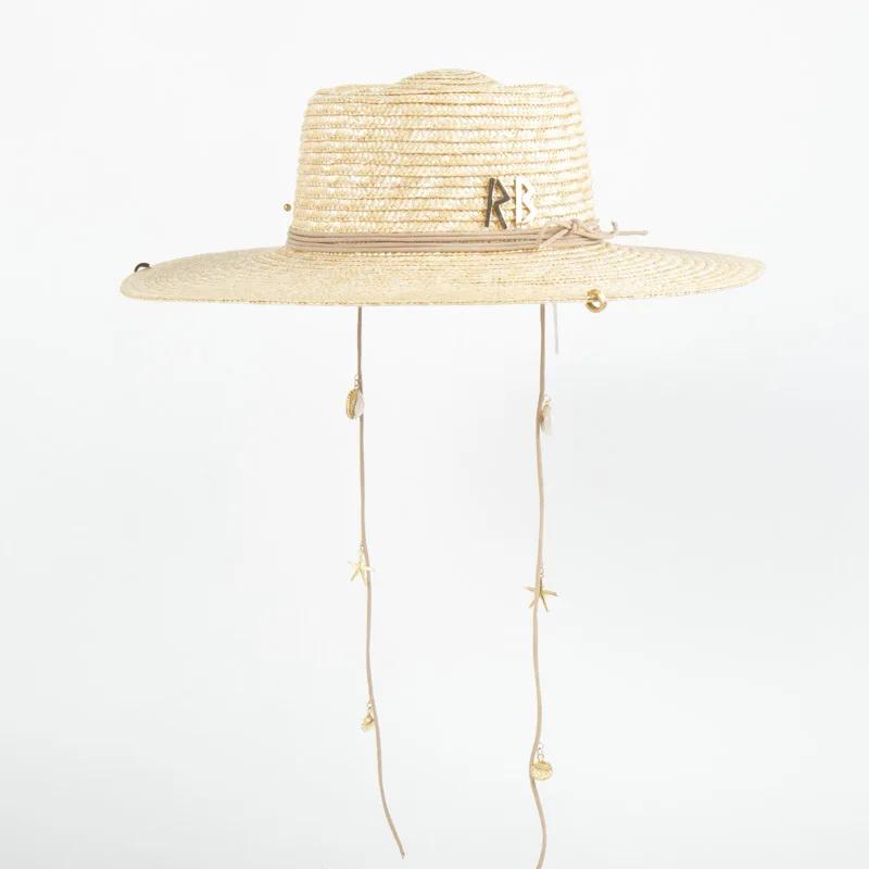 Stylish UPF50+ Wide Brim Straw Sun Hat RB with Metal Frame & Adjustable Chin Strap - Foldable Summer Beach Hat for Women