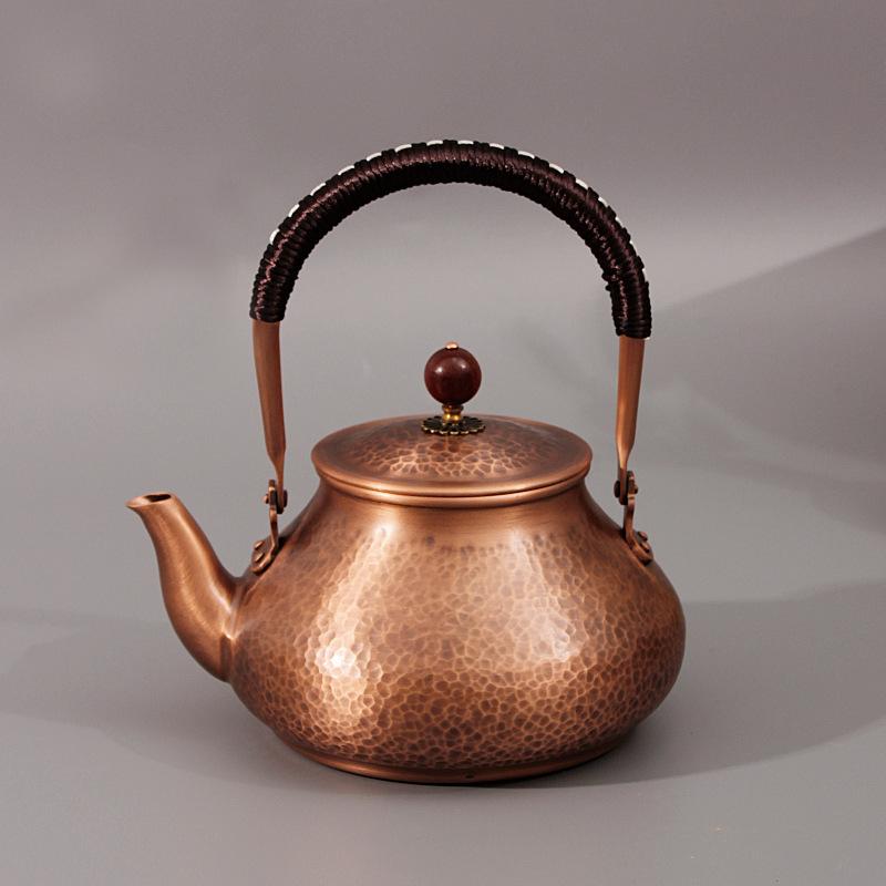 Handmade Retro Hammered Copper Teapot, Uncoated Hand Hammered Purple Copper Teapot, Red Copper Handle Teapot, Boiling Kettle