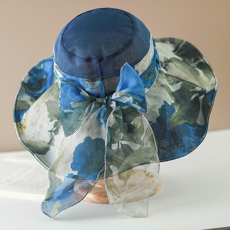 

Summer Ladies Sun Hat With Wide Brim Cotton Material For Sunblock Outdoors DarkBlue
