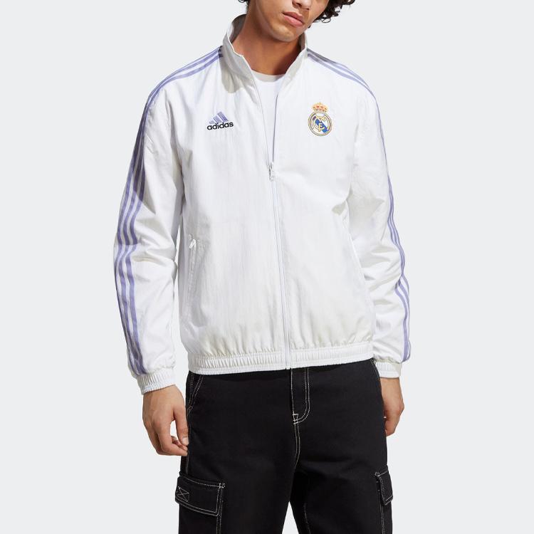Adidas Embroidered Letter Logo Stand-Up Collar Long Sleeve Reversible Jacket Men Jackets White HT6458