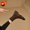 Square Toe Elastic Women'S Ankle Boots Autumn Winter Fleece-Lined Female Short Shoes Leather Booties Sale Goth Trend  Boot