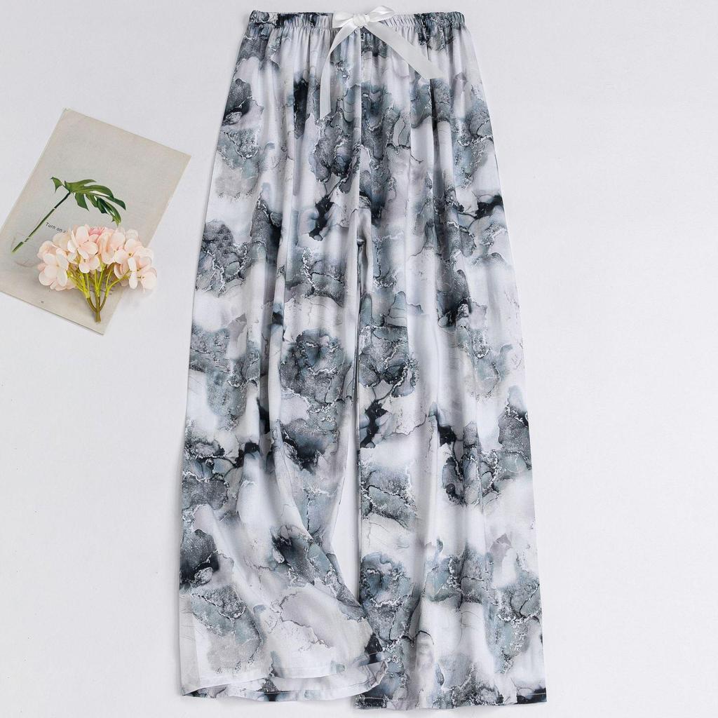 Women's Floral Cotton Silk Pajama Pants, Mosquito Repellent, Outdoor & Home Wear, Plus Size, Lightweight Summer Style.