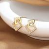 Fashion Geometric Square Stud Earrings Design Sense Temperament Hollow Earrings Women'S Tide Simple Antique Silver Jewelry