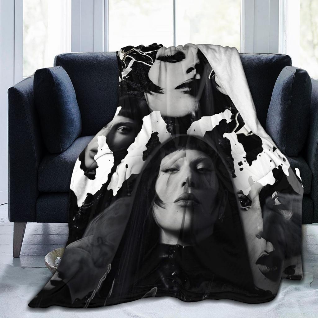 Lady Singer Rock Album Gagas Knitted Fashion Blankets Y2K Tour Flannel Throw Fashion Blanket Rug Piece Ultra-Soft Warm Bedspread Multifuncti