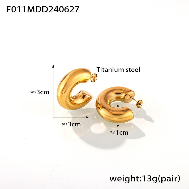Korean Geometric 18K Gold-Plated Titanium Steel C-Shape Earrings - Stylish, Simple, Versatile Accessories