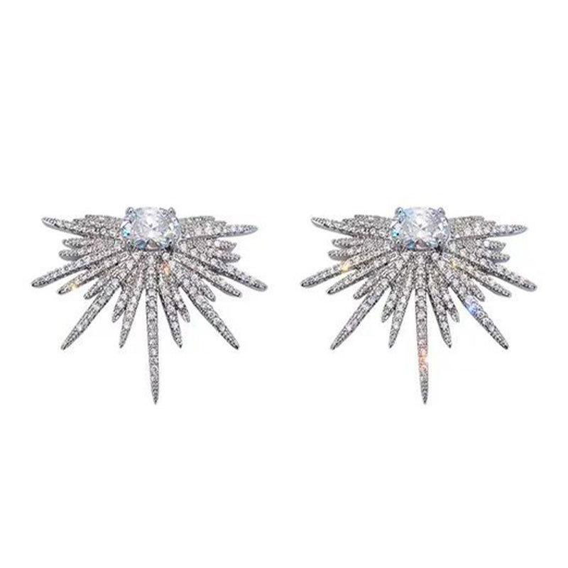 Fashion Personality Wings Full Diamond Earrings Exaggerated Sunflower Earrings High Sense Celebrity Ladies Earrings
