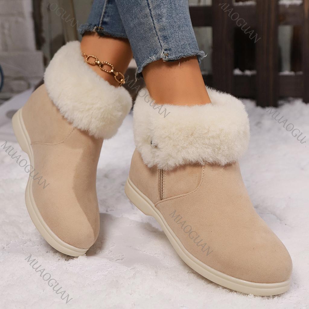 Fashion New Women's Shoes Autumn Winter Suede Padded Warm Snow Boots Casual Large Size Outdoor Wear Soft Velvet Flat Short Boots Female
