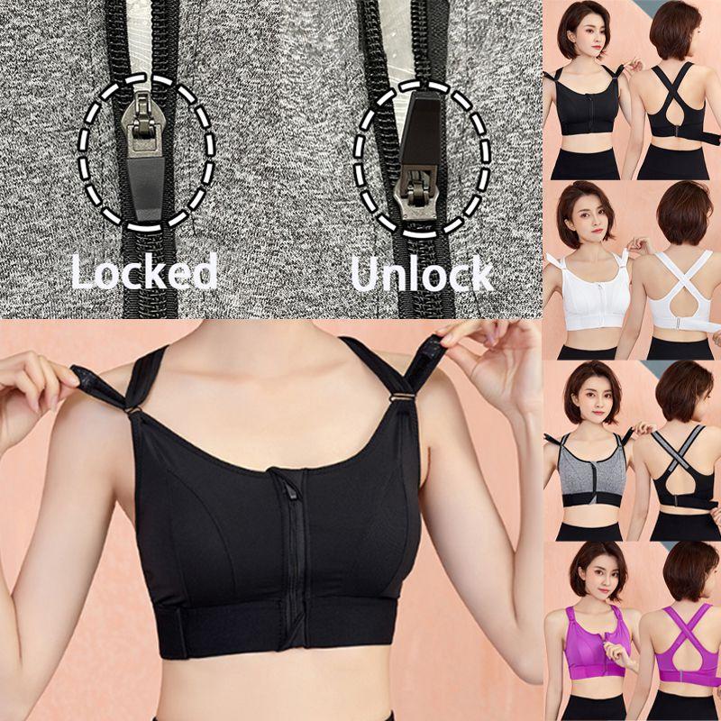 Soutien-gorge de sport rembourré sans coutures pour femme à impact élevé avec fermeture éclair sur le devant et bretelles réglables