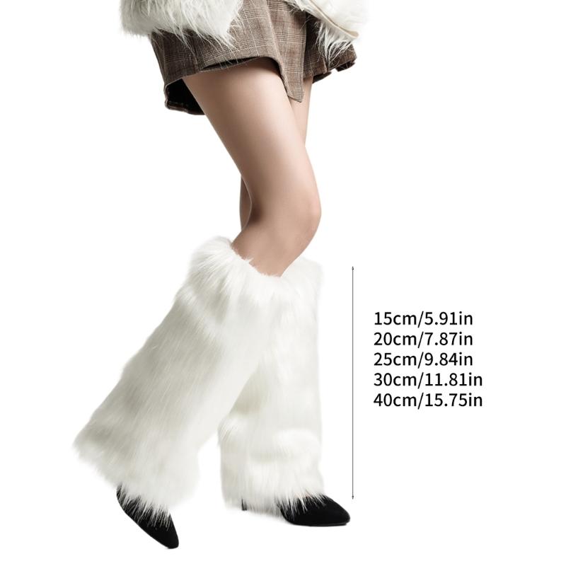 Fuzzy Faux Furs Leg Warmers Furs Heels Long Boots Cuffs Cover Has Elastic One Pair Carnivals Boot Cover Y2K JK Uniform