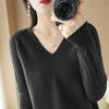 Hollow Out Sweater Women's Solid Color Autumn and Winter Base Sweater Long Sleeved Knitted Sweater Slim V-neck Pullover Trendy Sweater