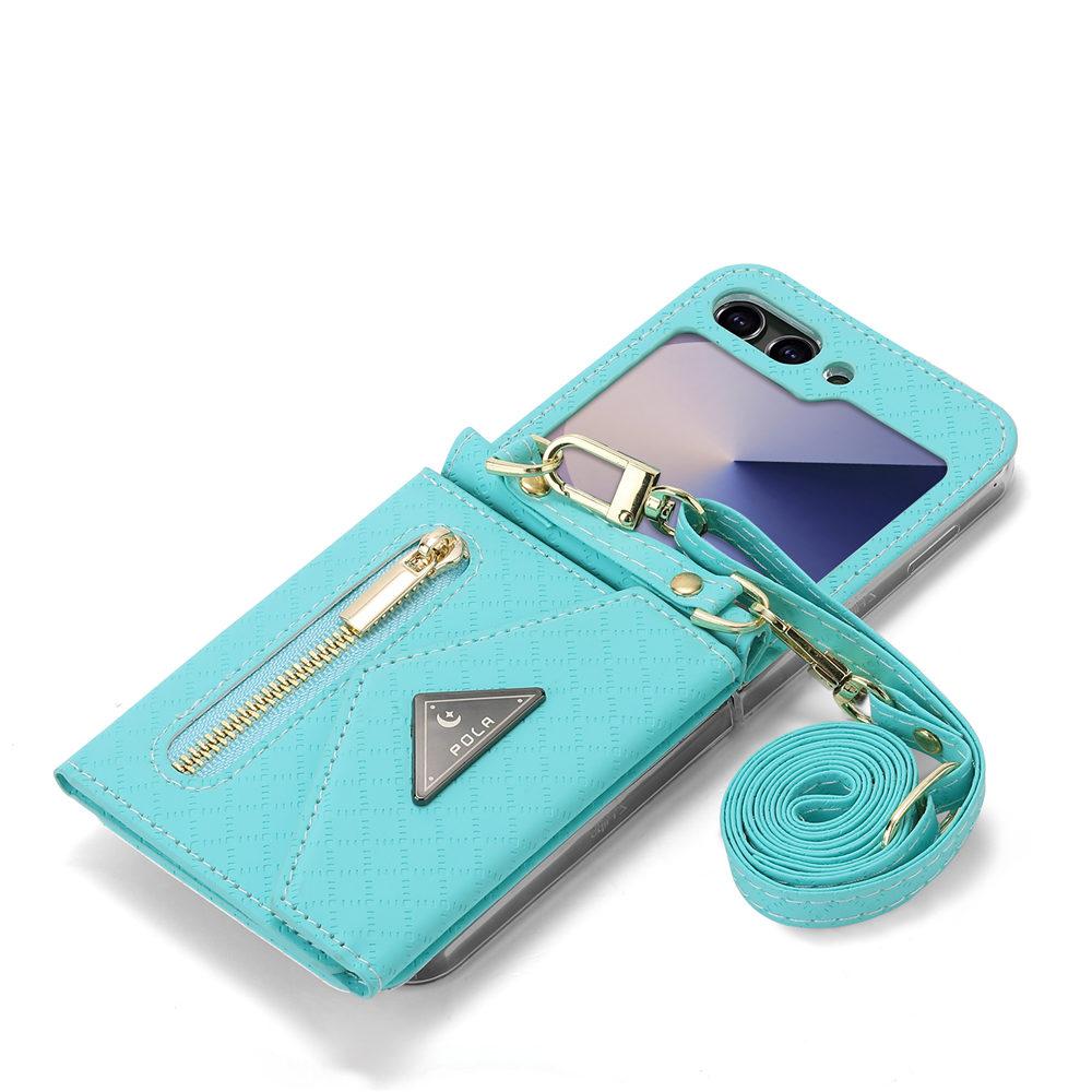 Módní šňůrka Kožená peněženka Pouzdro na telefon Pro Samsung Galaxy Z Flip 7 Flip 6 5 Zflip 4 3 Karty Crossbody Ochranný kryt