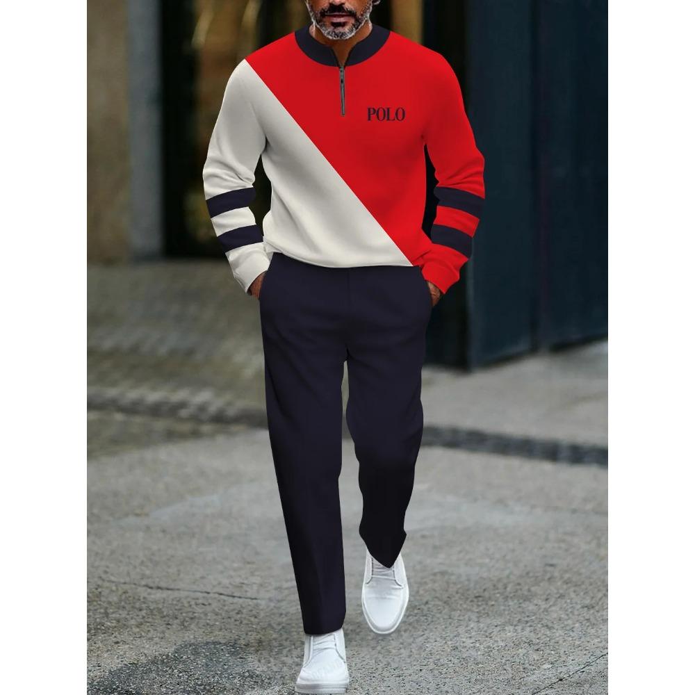 Herren Mode Stil Gedruckt Zweiteiliges Set 3D Digital Halber Reißverschluss Lässig Trendig Sportbekleidung Herbst und Winter Set