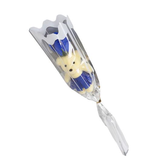 Valentine's Rose Flower Bouquet with Bear Single Soap Flower with Plush Bear Artificial Rose Bouquet Gifts for Weddings Anniversaries