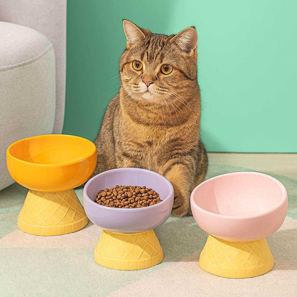 Anti Overturning Cat Drinking Bowl Oblique Mouth Raised Cat Bowl Ceramic Pet Bowl  Small Dogs Cats