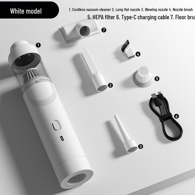 

Компактный беспроводной автомобильный пылесос с мощным всасыванием и функцией выдува белый