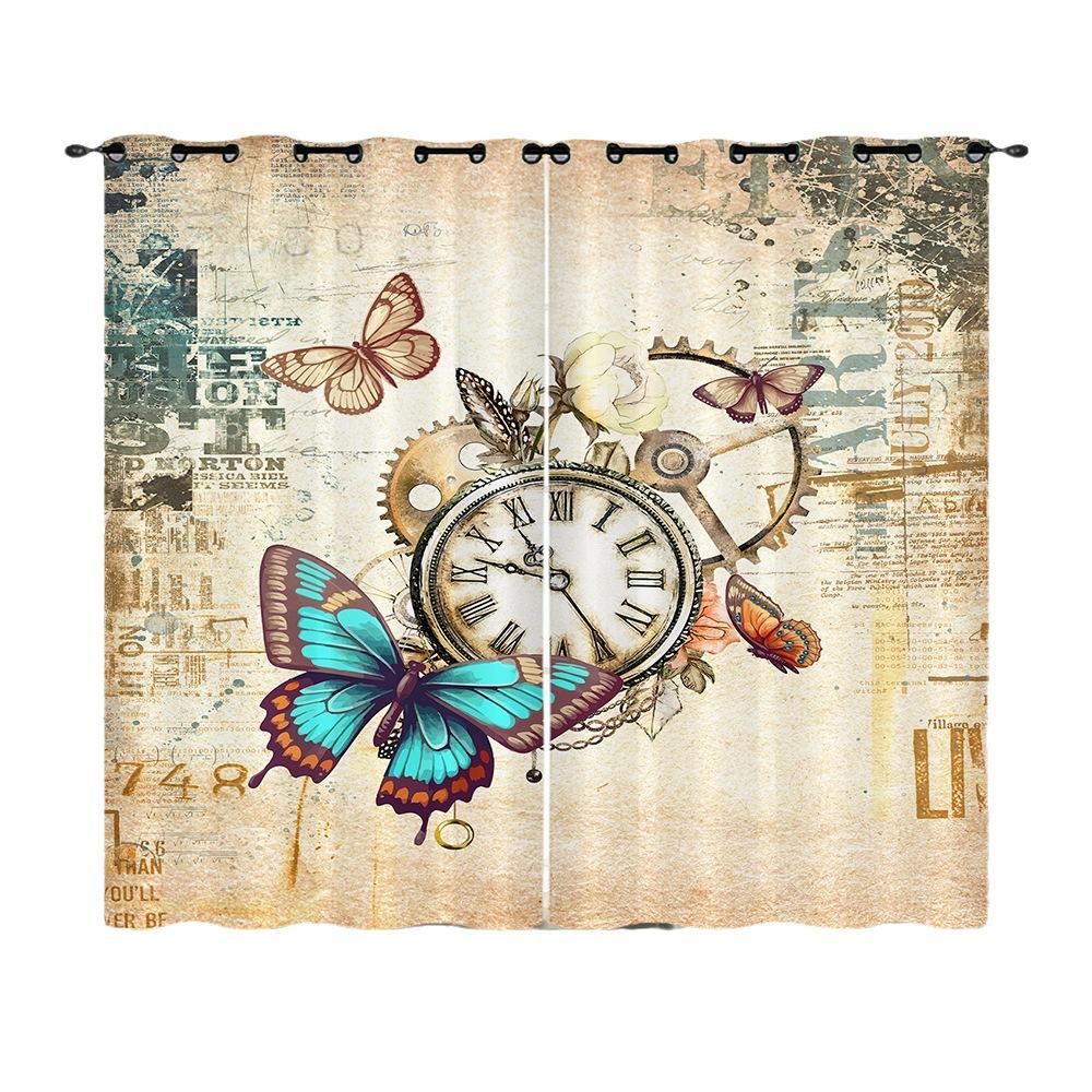 Curtain Butterfly 3D Sunshade Digital Printing Curtain Bedroom Blackout No Punching Curtain