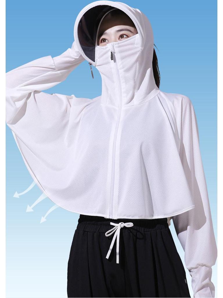 Women's Summer Ice Silk Sun Protection Clothing Set: Breathable Anti-UV Cycling Face Mask & Full Face Neck Guard.