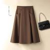 Autumn 2025 Women's Woolen A-Line High-Waisted Knee-Length Midi Skirt