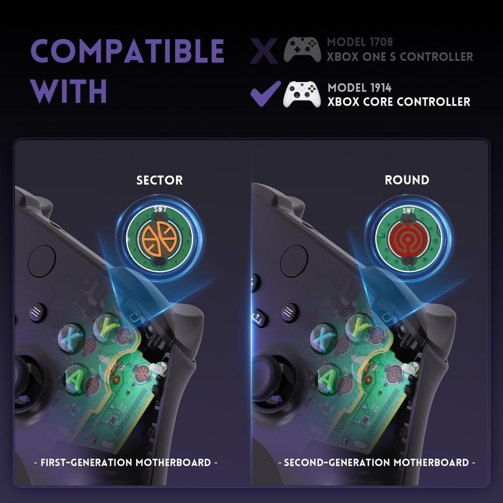 eXtremeRate Multicolor Illuminated Thumbstick Set with and ABXY Buttons for Xbox Series DTF V2 LED Kit for Xbox Core Controller Model 1914 Controller