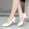Fashion Single Shoes Autumn New Round Toe Shallow Mouth Metal Buckle Bow Slip-on Non-Slip High Heels