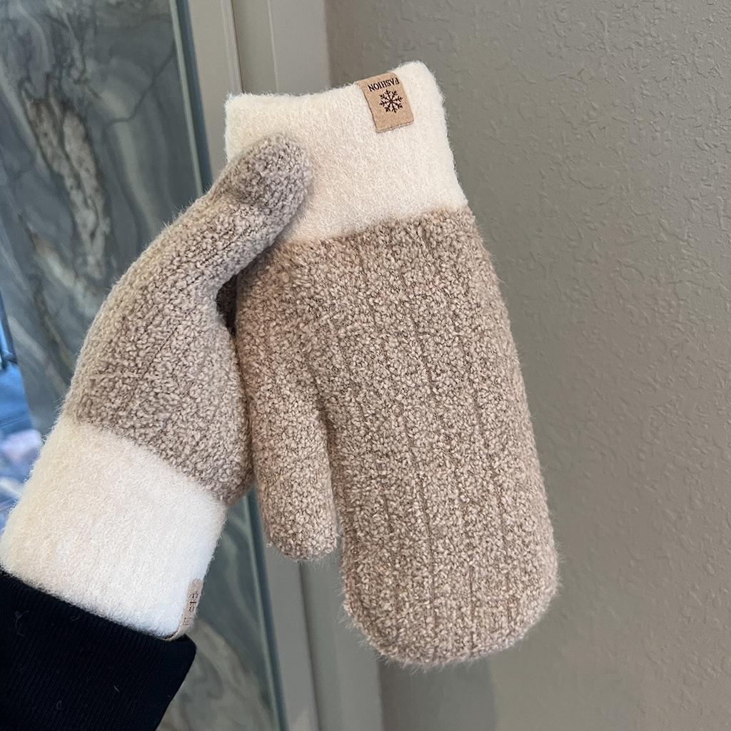Velvet Thickened Warm Gloves Winter Men's Windproof and Cold-proof Woolen Knitted Double-layered Mittens for Students Outdoor Riding Trend
