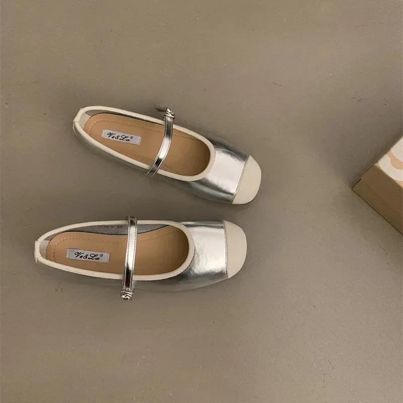 Designer Silvery Women Ballet Flats Fashion Ladies Casual Soft Sole Flats Spring Women's Comfort Shallow Ballerina Shoes