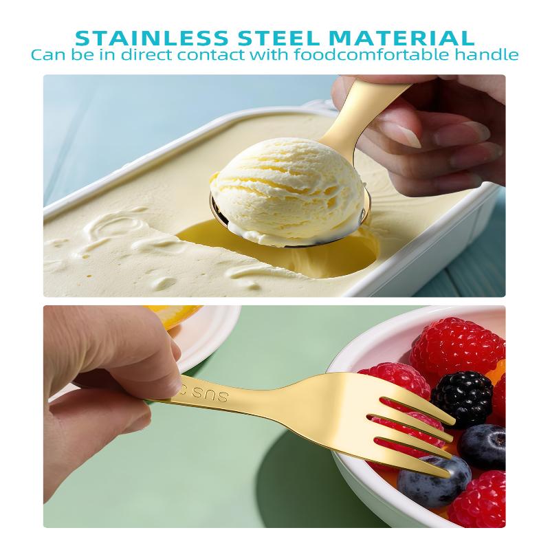 Lingură Portabilă din Oțel Inoxidabil, Furculiță, Mâner Scurt, Veselă Studențească, Desert, Fructe, Tacâmuri Mini Pentru Drumeții, Camping, Echipamente de Gătit