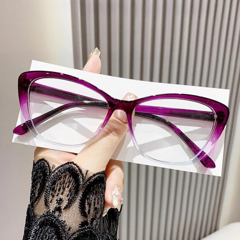 Fashion Anti Blue Light Cat Eye Eyeglasses Ultra-Light Near Sight Eyewear Computer Myopia Glasses For Women  Diopter 0 To -3.0
