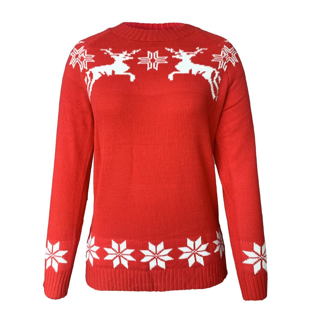 Women's Fashion  Winter Christmas Knitted Long Sleeve Round-Neck  Sweater