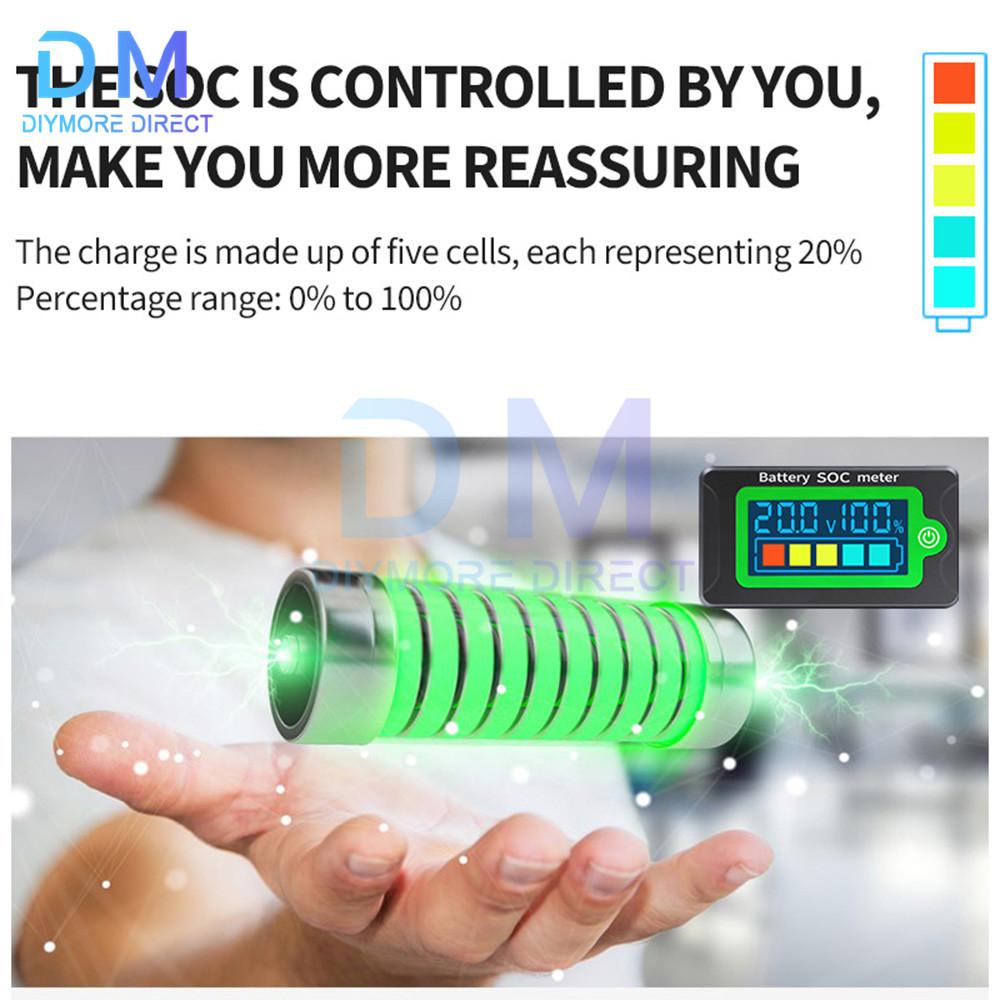 Waterproof Battery Capacity Indicator DC Voltmeter 8-100V Lead Acid Lithium Iron Battery Tester Meter 12V 24V 48V 72V