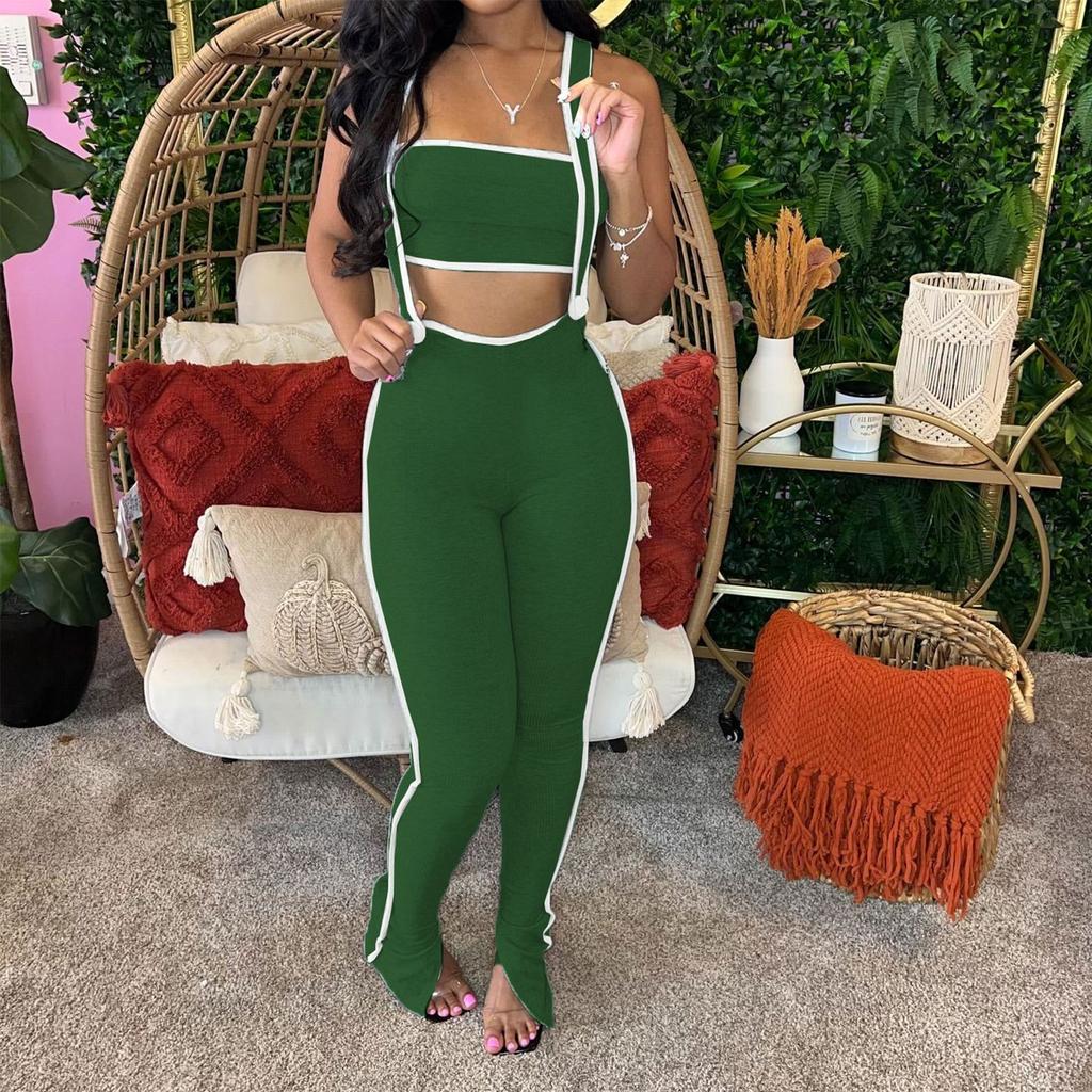 Overall Jumpsuit For Women Summer Sexy Bodycon Tube Crop And Slit Maxi Suspender Pant  Jumper Two Piece Jumpsuit