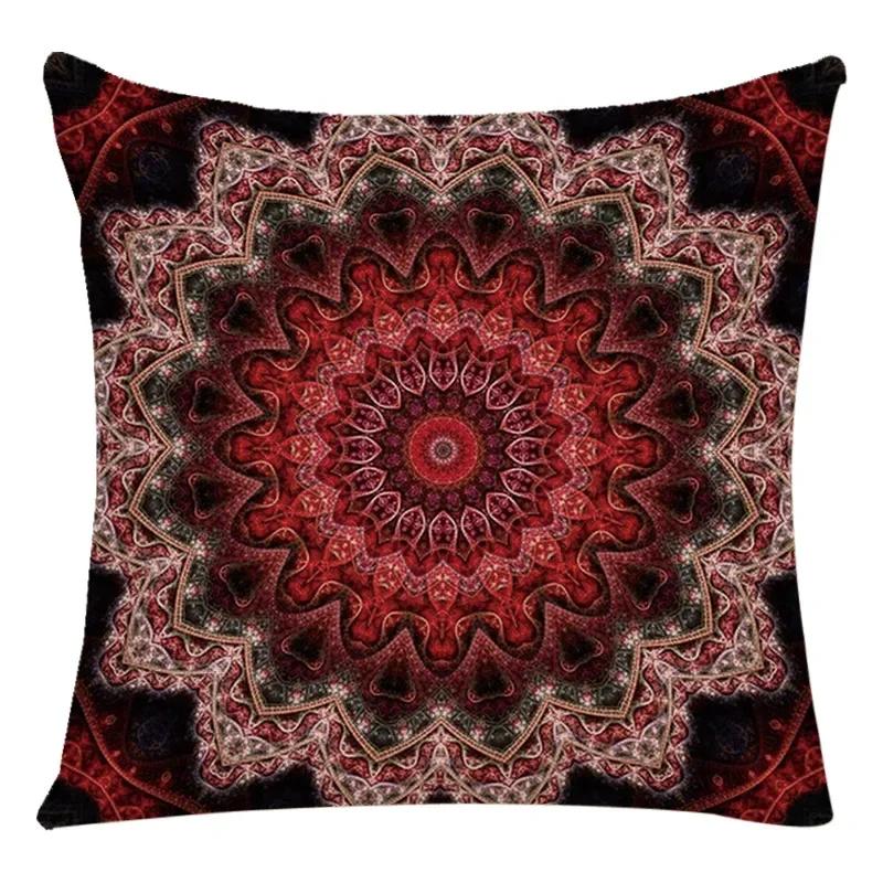 Mandala Print Meditation Cushion Cover National Wind Flax Pillowcase Home Decoration Retro Pillowcase 45*45Cm