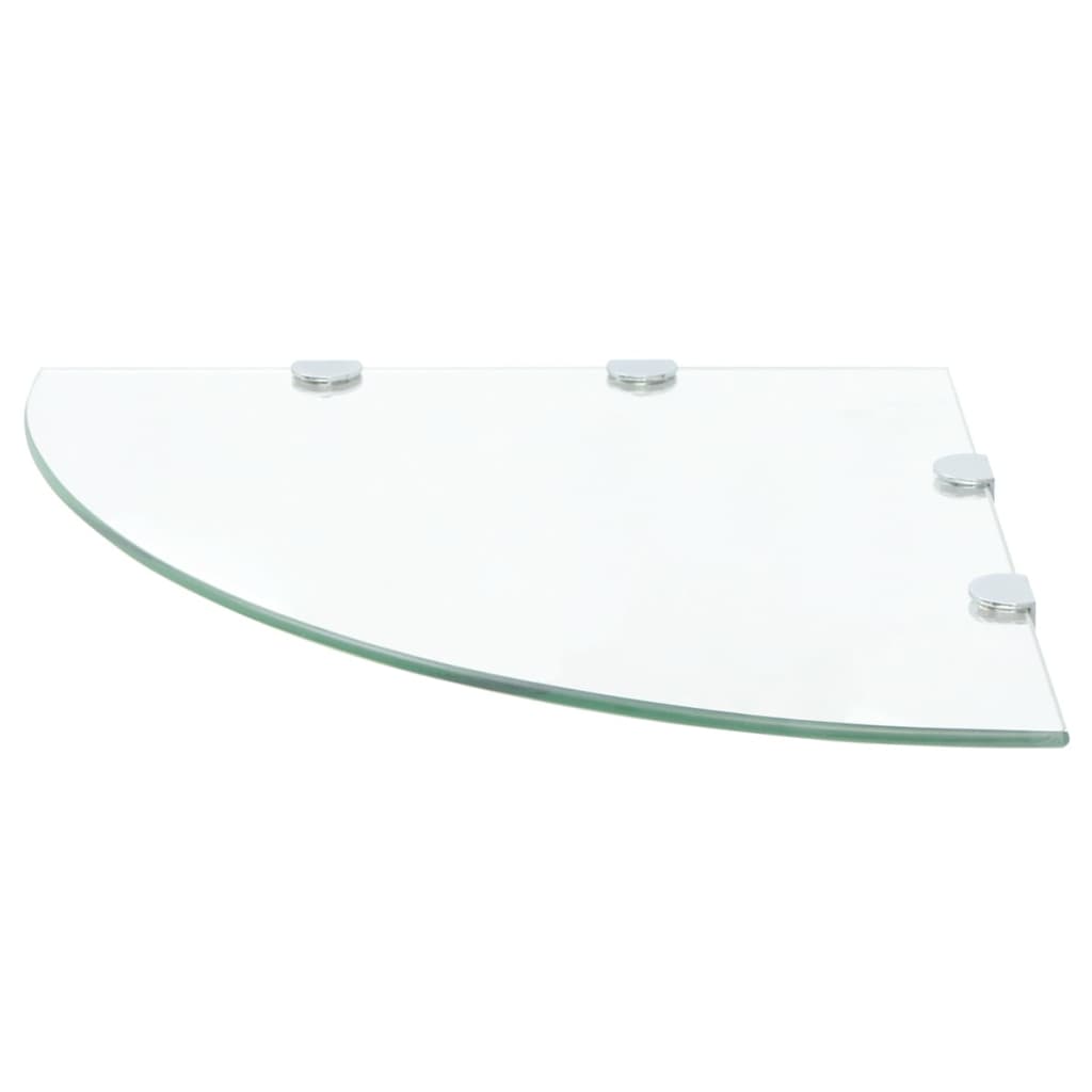Corner Wall Shelves 2 pcs with Chrome Colored Brackets Transparent Glass
