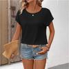 Summer Back Lace Splicing Short Sleeved T-shirt O Neck Loose Office Blouse Women Sweet Hollow Out Solid Color Tops Female Elegant Simple Shirts