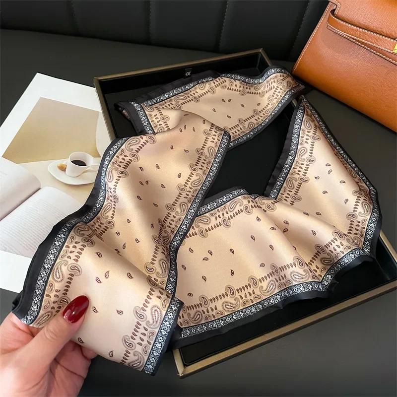 New Scarf Women Fashion Neckerchief Hairband Silk Feeling Lady Handle Bag Ribbon Decoration Ties Long Print Scarves