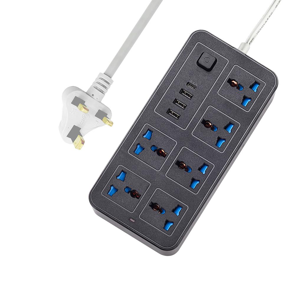 Power Strip With 6 AC Sockets & 3 USB 1 Type C Port 6FT Extension Cord Protector for Home Office Dorm Power Button