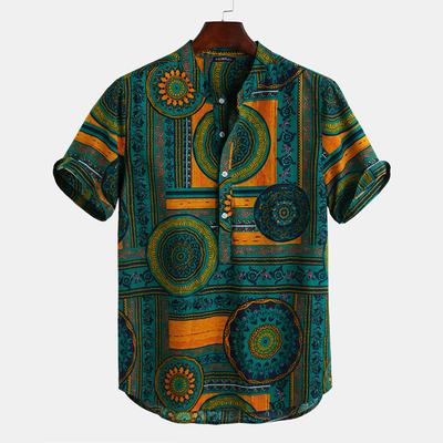 Summer Hawaiian Men's Short Sleeve Print Vacation Plus Size Casual Stand Collar Tee Shirt